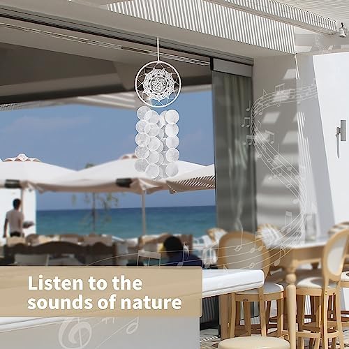 Handmade Capiz Wind Chimes for Outside, Outdoor Seashell Hanging Beach
