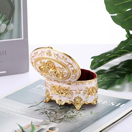 Hipiwe Vintage Metal Jewelry Box - Oval Trinket Organizer Ring Box