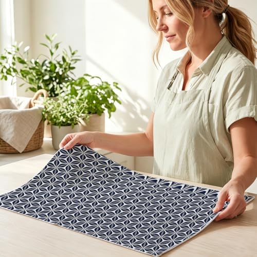 4 Pcs Blue Flower Artistic Kitchen Towels, Blue Flower Absorbent Hand