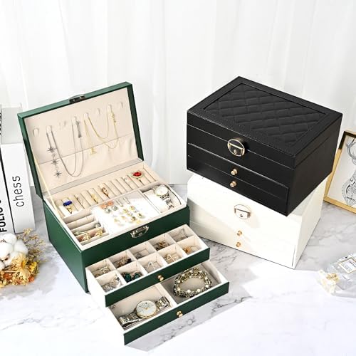 GUOER Jewelry Box for Women Girls, 3 Layers Large Jewelry Organizer
