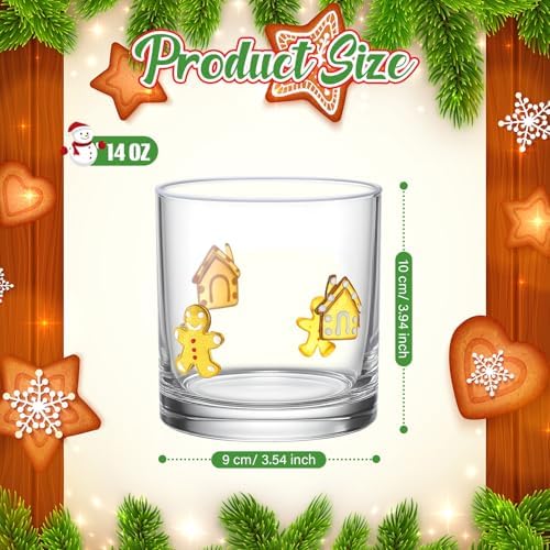 Vesici 4 Pack Christmas Icon Glass Cups 14oz Glasses,Gingerbread