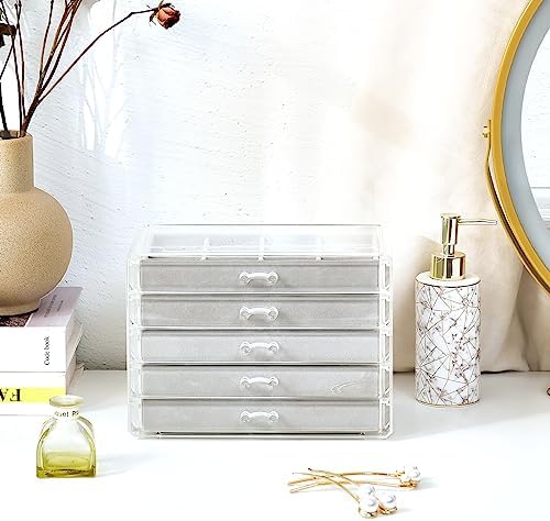 ProCase Earring Holder Organizer Jewelry Box with 5 Drawers, Grey