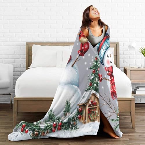 Cute Snowman Blanket Soft Warm Winter Snowman Fleece Plush Throw