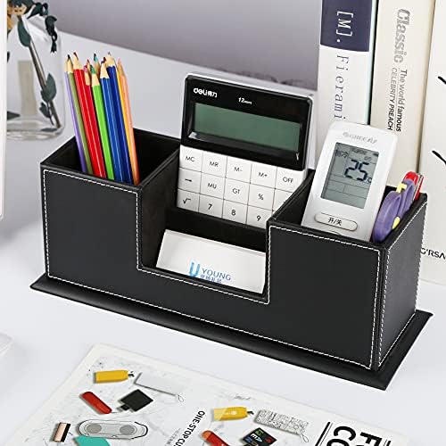 KINGFOMTM Double Holder Leather Multi-Function Desk Stationery