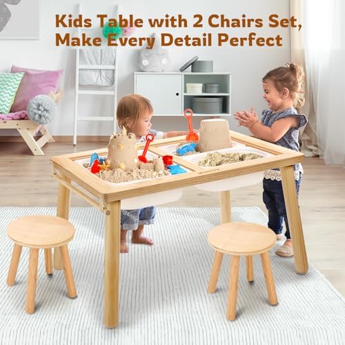 WINGYZ Sensory Table and 2 Chairs Set, Toddler Table with 3 Storage