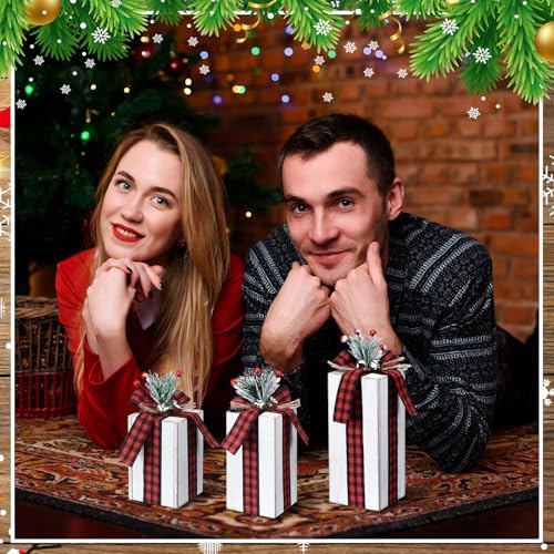 Amyhill 3 Pcs Christmas Wooden Gifts Box Decor Christmas Plaid