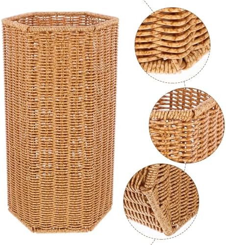 Woven Umbrella Stand with Rain Collection Tray, Brown Entryway Storage