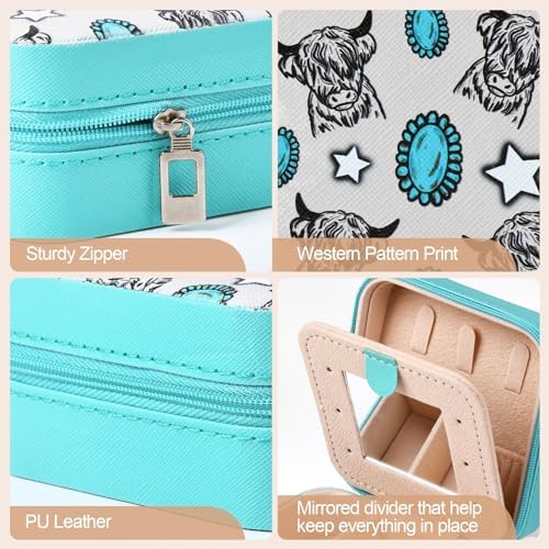 Western Jewelry Box Case Highland Cow Print Travel Jewelry Organizer