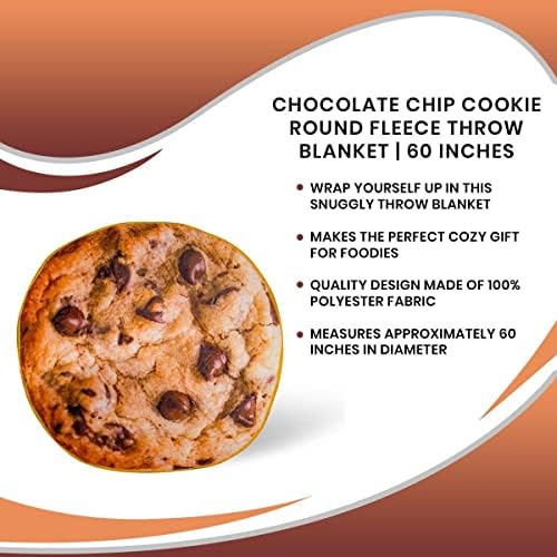 Chocolate Chip Cookie Round Fleece Throw Blanket, Realistic Dessert
