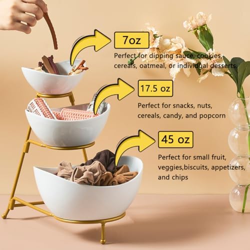 LYEOBOH 3 Tier Serving Bowls Set, Porcelain Oval Bowls with Stand for