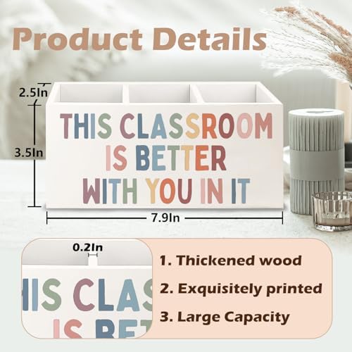 Classroom Decor Wooden Pen Pencil Holder for Teacher Desk Accessories