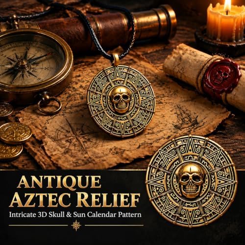 Halloween Pirate Skull Coin Necklace for Men Women Costume Jewelry