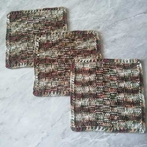 Knitted Dish Cloths Handmade 3-Piece Hand Knit Dishwashers Reusable