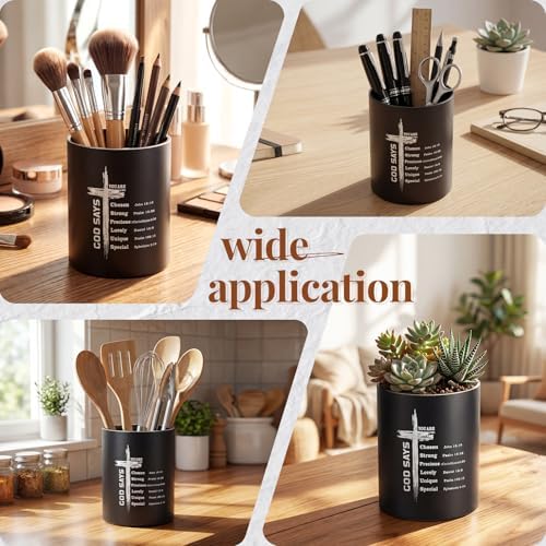 Maitys Metal Desk Pen Holder Christian Aluminum Pen Cup Gift, God Says
