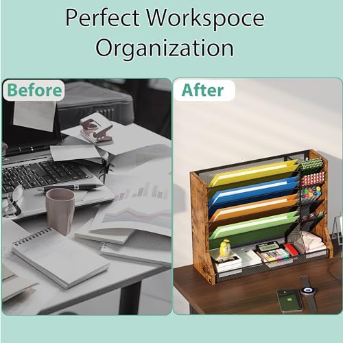 Jakyitvi 5 Tiers Ironwood Wall Desk File Holder Organizer Organizer