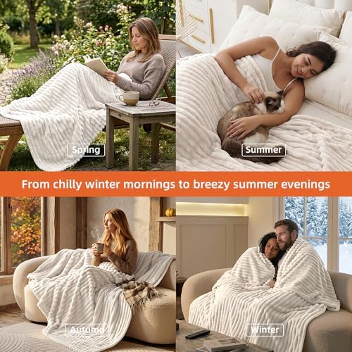White Fleece Throw Blanket for Couch & Bed, Cozy Warm Gifts for Women
