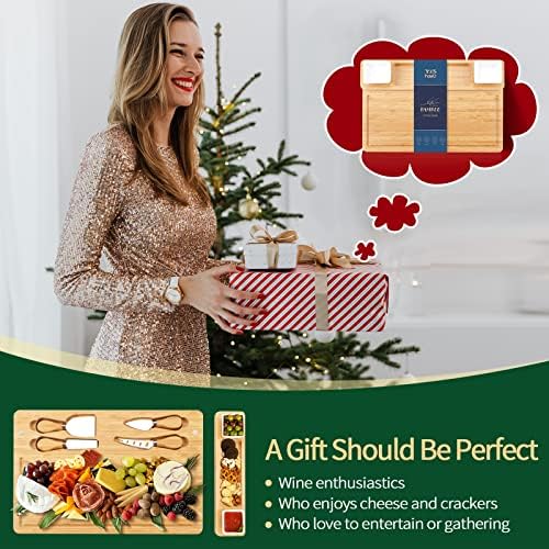 Charcuterie Boards and Knife Set - Bamboo Cheese Board - Wine Meat
