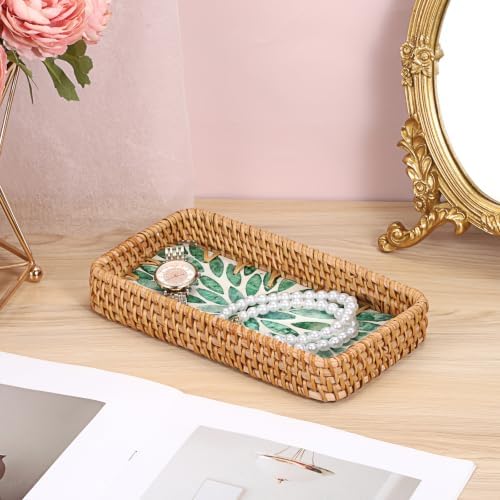 BTSKY Rattan Remote Basket with Mother-of-Pearl Inlay, Wicker Serving