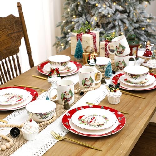 Pickmesh 16 Pcs Santa Christmas Dishes Dinnerware Set for 4 Guest