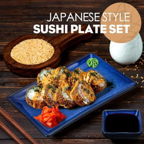 Ceramic Sushi Serving Tray Sets 2, 6 Pieces Japanese Style Porcelain