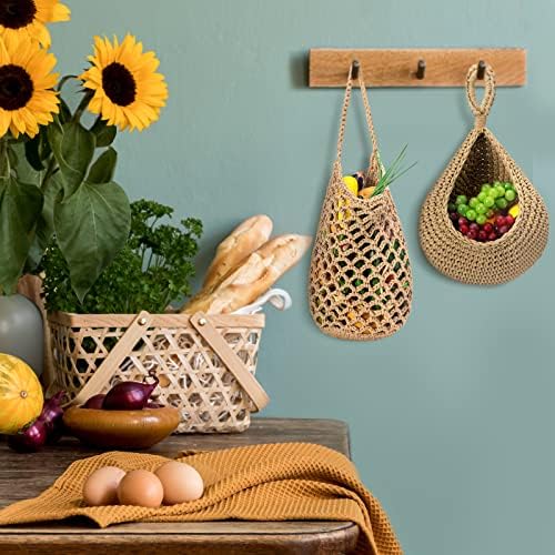 9 Pcs Jute Fruit Hanging Baskets for Kitchen, Boho Woven Wall Baskets
