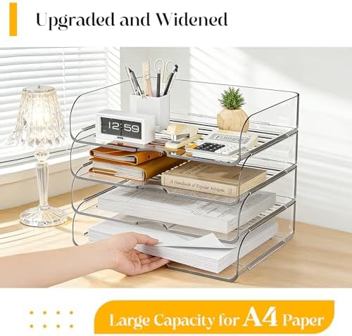 HIYOHIYO Clear Office Desk Organizer for A4 Letter Paper, 4 Tier