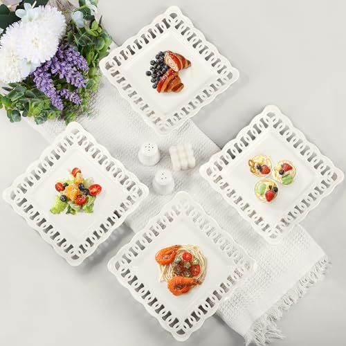 Ceramic Square Dinner Plates, 11 inch Square Serving Plate Set of 4