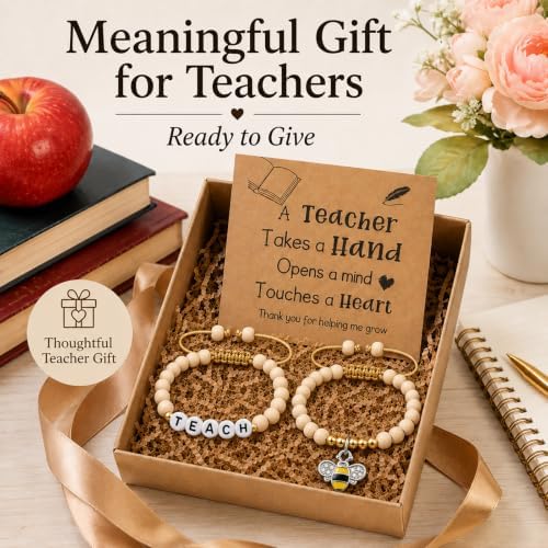 Artlunar Teacher Gifts -2Pcs Apple Bee Bracelets,Teacher Appreciation