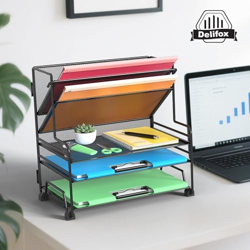 Desk File Organizer, 3-Tier Letter Tray Paper Organizer and 2-Pocket