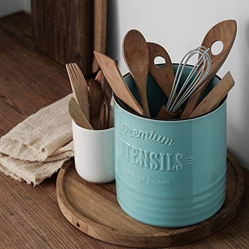 DOWAN 7.2" Large Ceramic Utensil Holder for Kitchen Counter, Turquoise