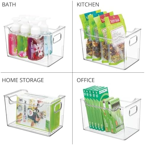 mDesign Deep Plastic Office Storage Bins with Handles for Organization