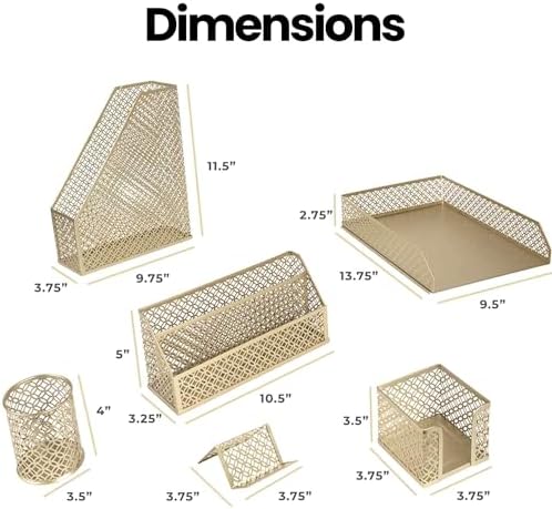 BLU MONACO | Gold Desk Organizer Set with Mail Sorter, Sticky Note