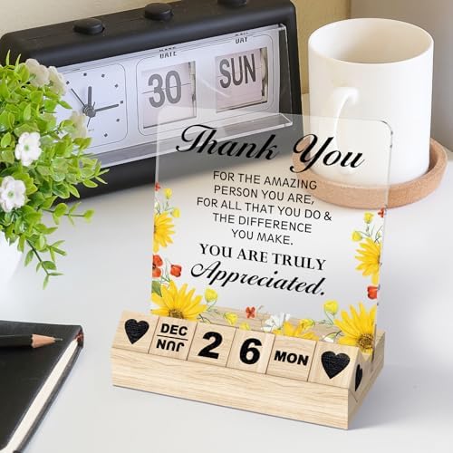 Thank You Acrylic Sign Gift - Block Calendar - Appreciation Desk Decor