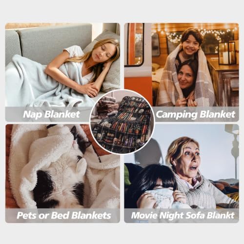 Halloween Skull Bookshelf Throw Blanket Soft Flannel Cozy Gothic