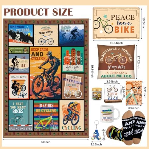 Buryeah 9 Pcs Cycling Gifts for Men Cyclists, Blanket Mug Socks Set