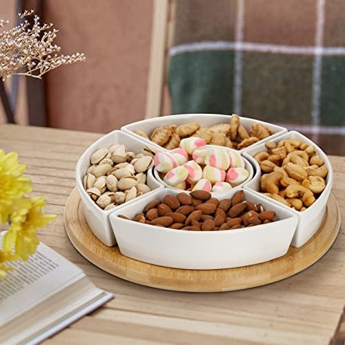 Lyellfe Divided Serving Dish Lazy Susan, 5 Removable Compartment