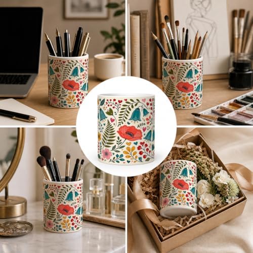 Pen Holder for Desk Ceramic Pencil Cup, Cute Makeup Brush Desk