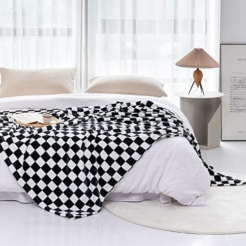 LOMAO Throw Blankets Flannel Blanket with Checkerboard Grid Pattern
