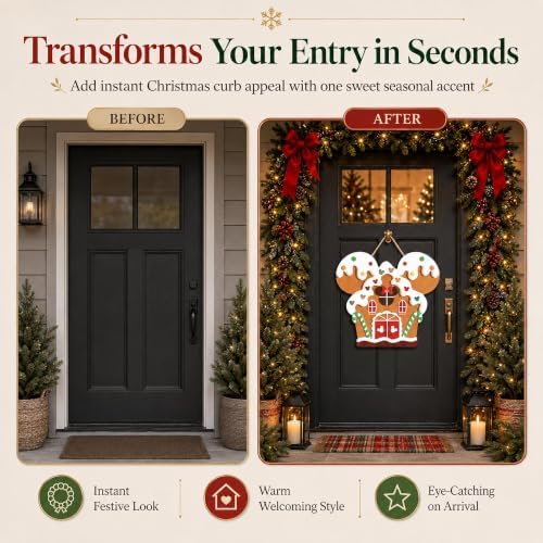 Gingerbread House Shaped Door Sign, Festive Mouse Ears Holiday Wall