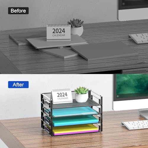 Samstar 4 Pack Stackable Letter Paper Tray, Desk File Organizer Paper