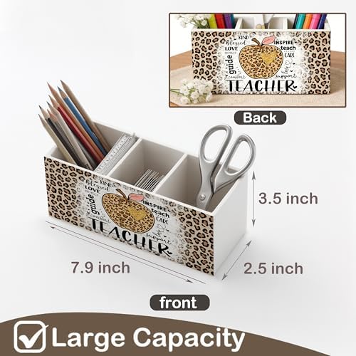 Leopard Print Teacher Wooden Pen Holder for Desk, Teacher Appreciation