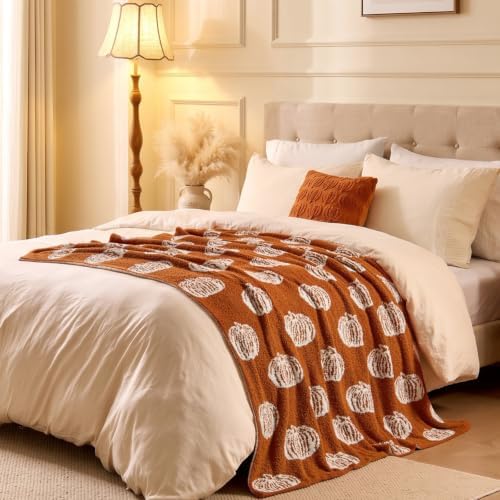BEDELITE Pumpkin Fall Throw Blanket for Decor & Gift, Burnt Orange