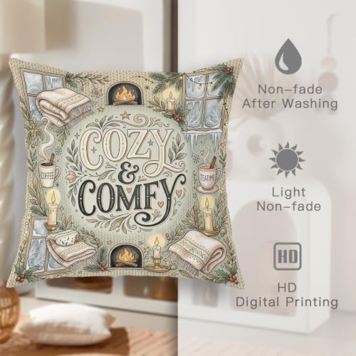 Cozy Comfortable Fireplace Quote Throw Pillow Covers 12x20 Set of 2
