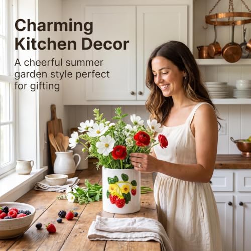 dgudgu Strawberry Kitchen Utensil Holder for Countertop Ceramic