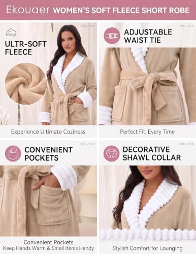 Ekouaer Soft Robes for Women Fluffy,Warm Fleece Robe,Cozy Plush