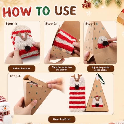 Newcotte 12 Pairs Christmas Fuzzy Socks Bulk with Gift Box for Girls