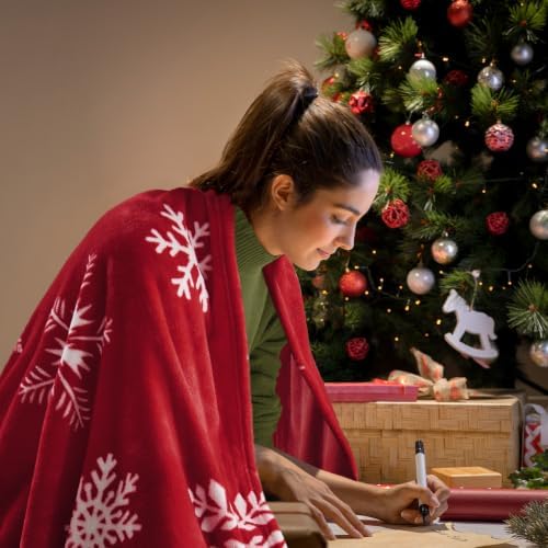 BEDELITE Christmas Throw Blanket for Decor & Gift, Red Snowflake