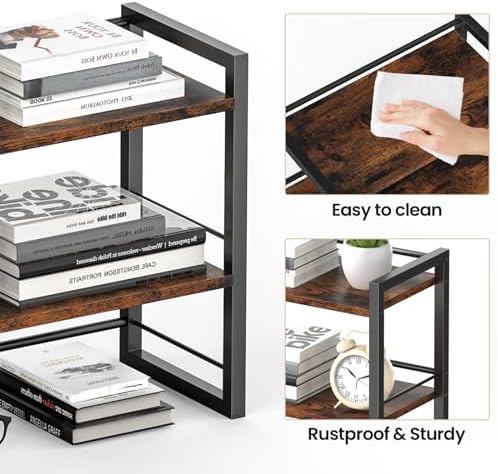 Office Desk Shelf Organizer, Wood Desktop Bookshelf Supplies Storage