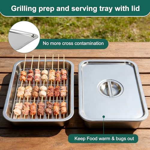 Grill Prep and Carry System, Large Stainless Steel Food Prep Tray with