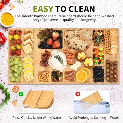 Bamboo Charcuterie Boards and Knife Set, 3 in 1 Cheese Platter